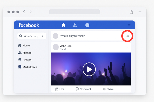 Open Facebook video post and click the three-dot menu